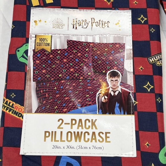 Harry Potter Hogwarts Standard Pillowcase 20"x30" Red Blue Check Cotton 2 Pack - Picture 3 of 6